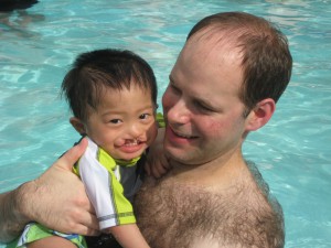 He would have spent the entire afternoon in the pool if we let him.  This kid LOVES the water!