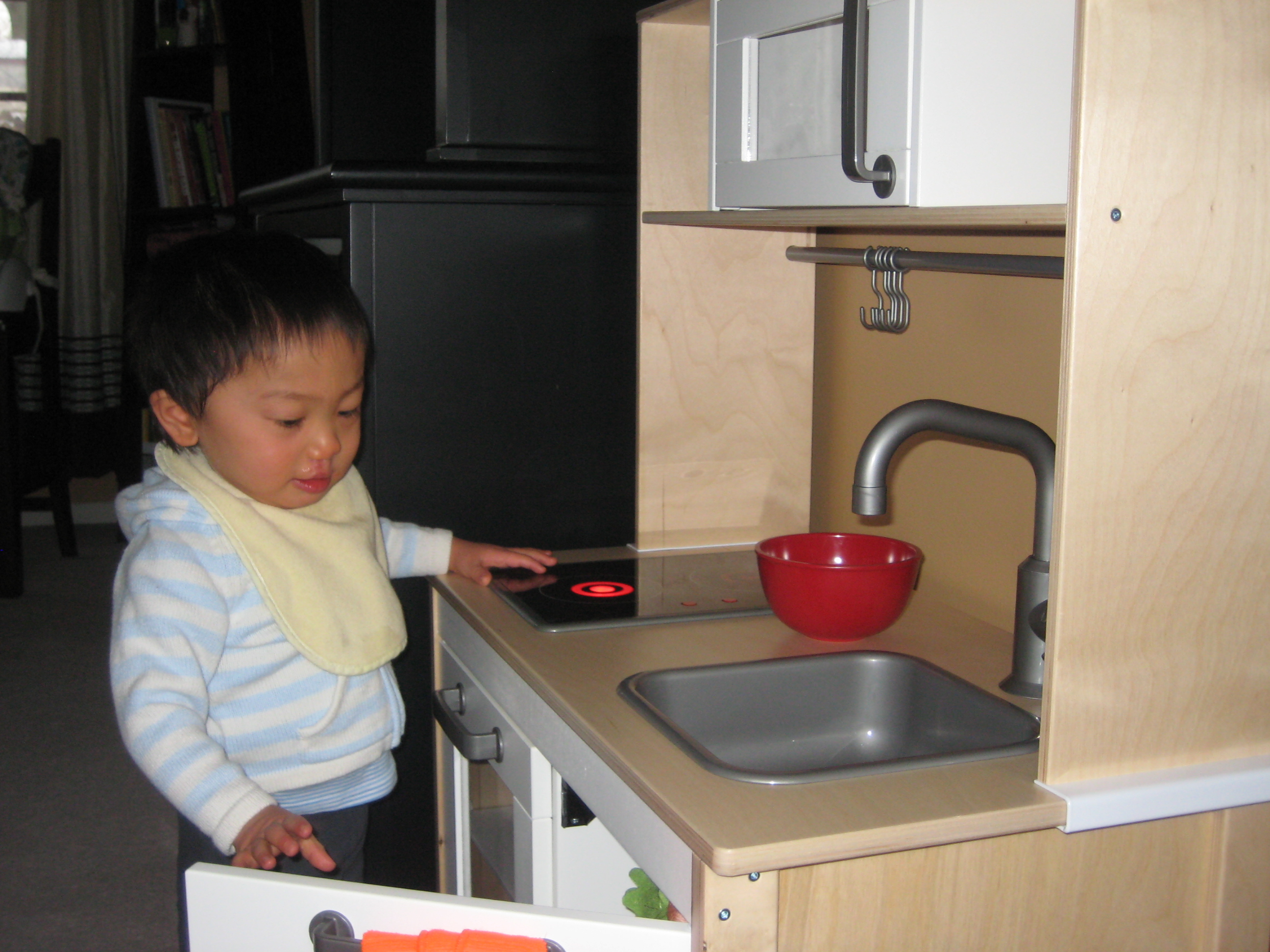 Testing out his new kitchen